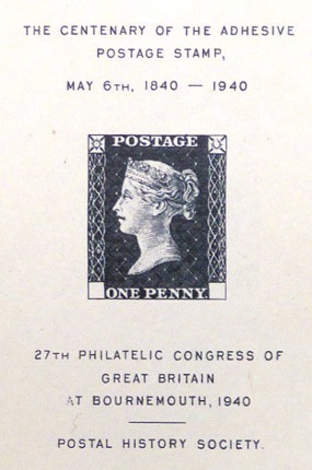 Detail of the black version of the souvenir label from the 27th Philatelic Congress of Great Britain held in Bournemouth from 3 to 6 May 1940.