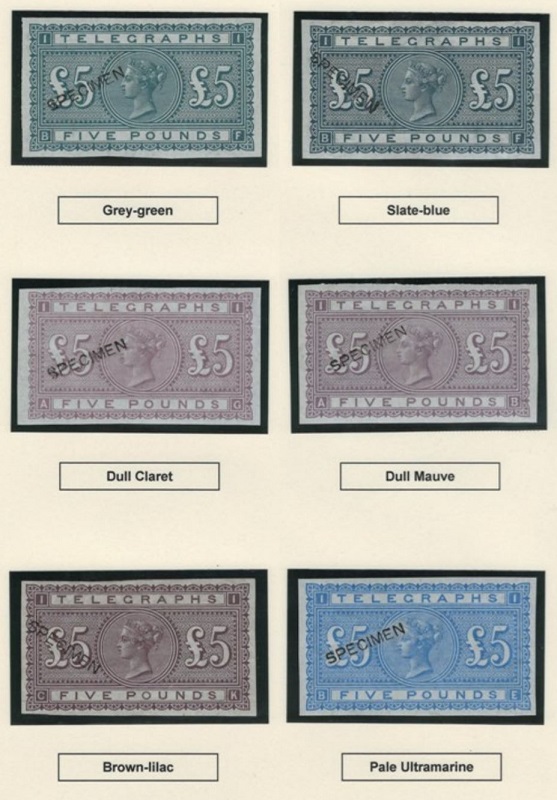 Colour trials of the Telegraph stamp.