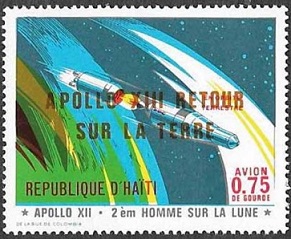 Stamp from Haiti marking Apollo 12, overprinted for the safe return to Earth of Apollo 13.