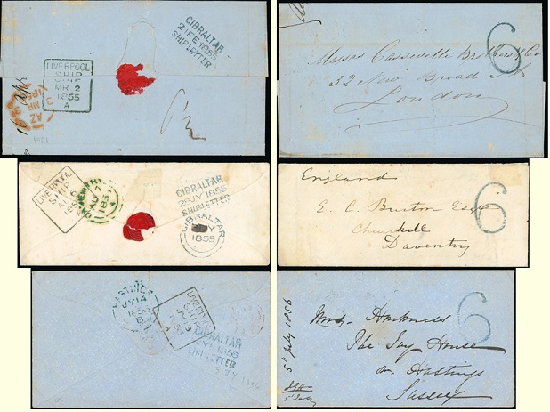 Letters from Gibraltar with the handstruck 6.