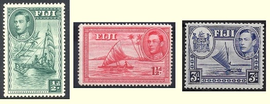 Fiji pictorial stamps from the reign of King George VI.