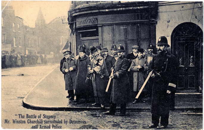 Postcard of the siege of Sydney Street.