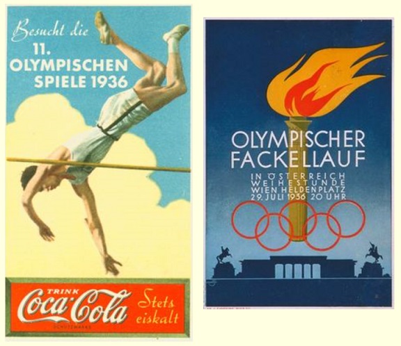 Posters from Coca Cola and the torch relay through Vienna.