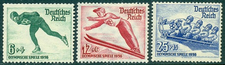 The set of 3 stamps issued on 25 November 1935 to publicize the Winter Olympic Games.
