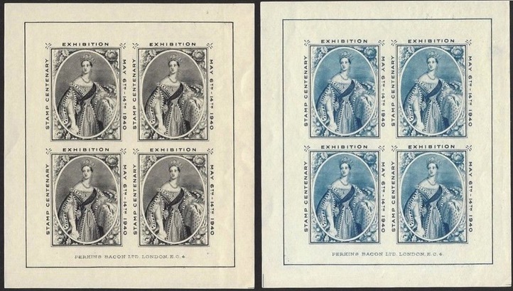 The philatelic souvenir produced by the Royal Philatelic Society London, printed in black and in blue.