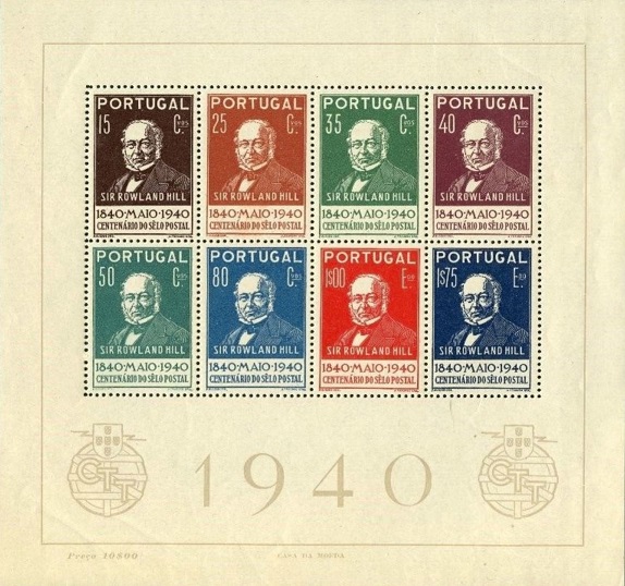 A miniature sheet of the set of stamps issued by Portugal to celebrate the stamp Centenary.