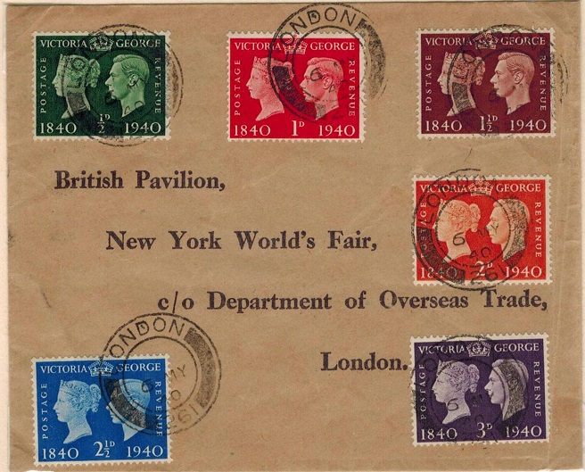 A souvenir envelope for the issue of the British Centenary stamps for sale at the New York World's Fair.