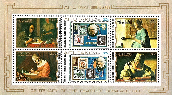 Aitutaki stamps marking the centenary of the death of Rowland Hill.