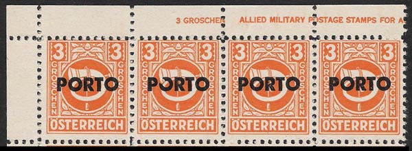 Austrian stamps issued by the Allied Military Government in 1945 overprinted for Postage Due usage.