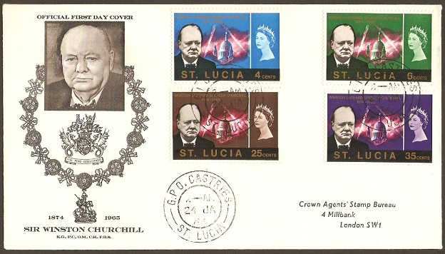 First Day Cover of the St. Lucia Churchill commemorative stamps.