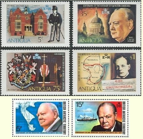 Antigua and British Antarctic Territories Churchill Centenary stamps.