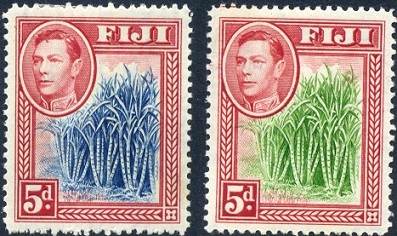 Fiji 5d with sugar cane in blue, then in green
