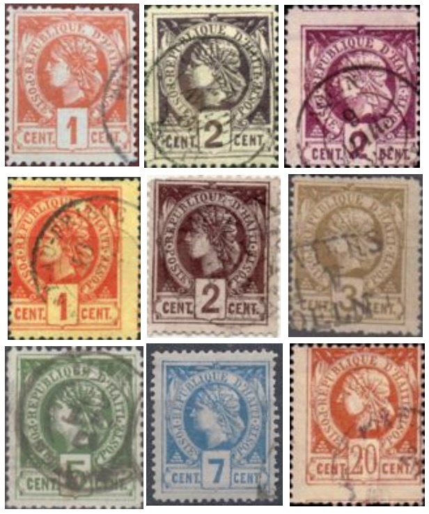 Haiti Liberty Head stamps 1882-1886.