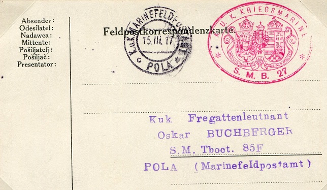 Feldpost card addressed to Oskar Buchberger.