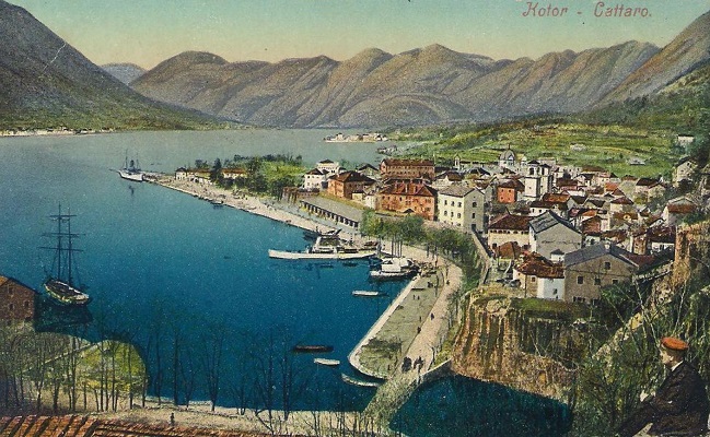 Postcard view of Kotor (Cattaro) harbour in 1916-1917.