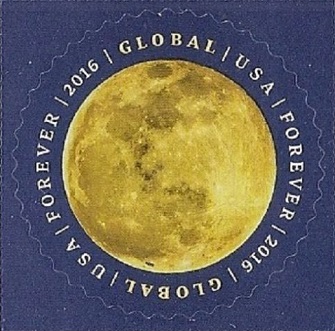 A self-adhesive stamp from the USA featuring the Moon.