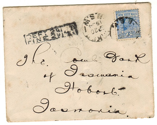 1904 New South Wales DEFT 2d/FINE 2d/4d deficient postage envelope to Tasmania.