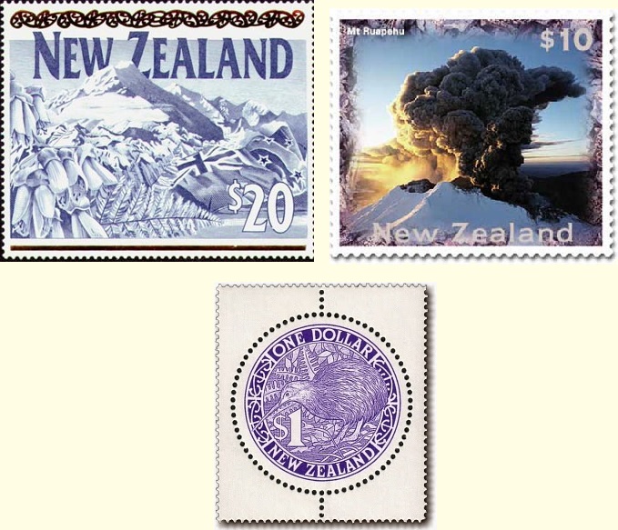 Some of New Zealand's high value definitive stamps.