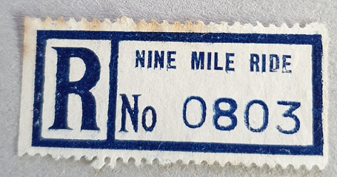 A registration label from the former Post Office in Nine Mile Ride.