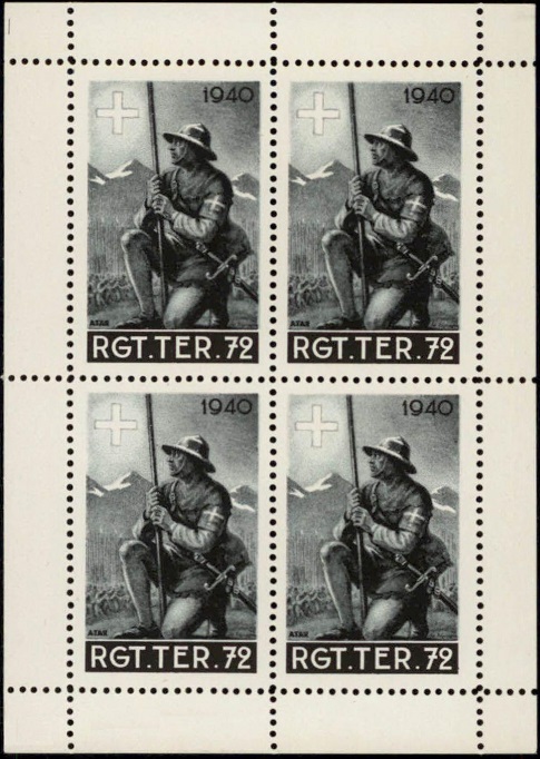 Swiss soldier stamps souvenir sheet for the neutral Swiss armed forces during World War II.