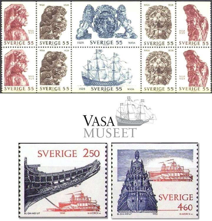 Stamps relating to the Vasa and the opening of the Vasa Museum.