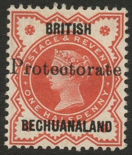 1890 Half Penny Vermilion overprinted for the British Bechuanaland Protectorate.