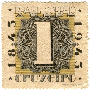 Stamp issued in 1943 marking the Centenray of Brazilian stamps.