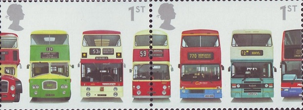Detail showing 2 of the buses stamps, with the Daimler Fleetline CRG6LX-33 bus on route 59 to Balmoral.