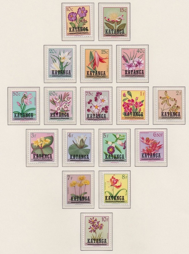 Belgian Congo flower stamps overprinted KATANGA.
