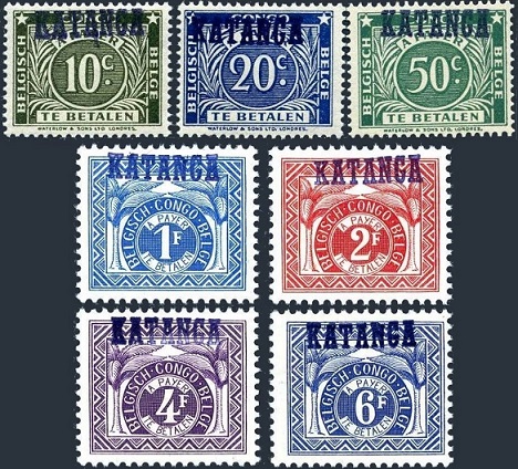 Belgian Congo postage due labels overprinted KATANGA.