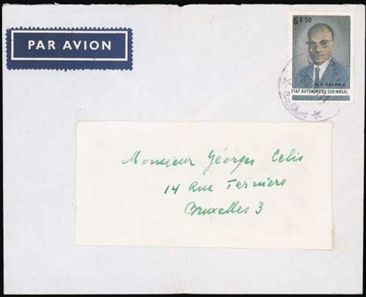 Envelope with a South Kasai stamp.