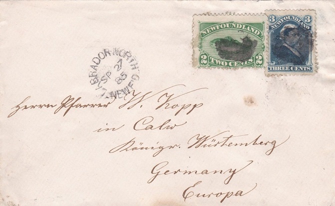Labrador North postmark on envelope to Germany, September 1885.