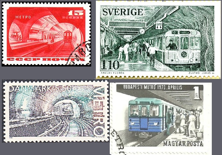 A selection of stamps featuring Metro systems.