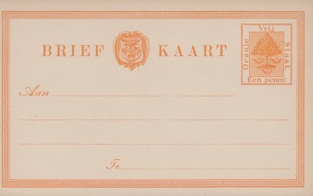Oranje Vrijstaat 1884 Een penny Orange Tree postal card.