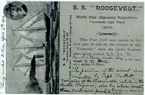 Postcard of Robert Peary's expedition aboard SS Roosevelt.