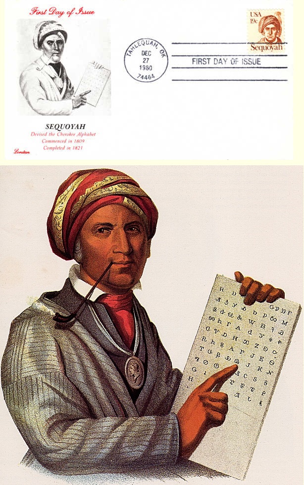 US stamp commemorating Sequoyah on a first day cover.