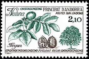 Walnut tree on a stamp from Andorra.