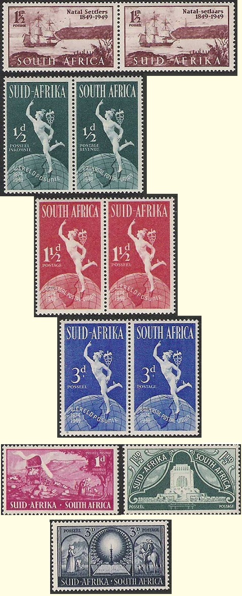 The 1949 stamp issues of South Africa.