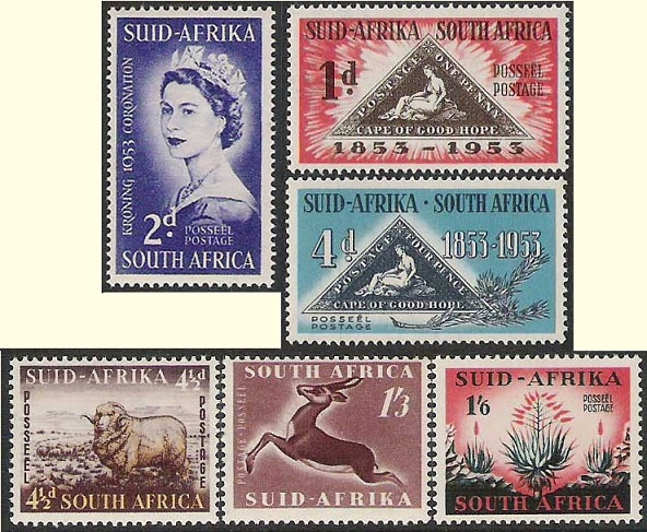 The 1953 stamp issues of South Africa.