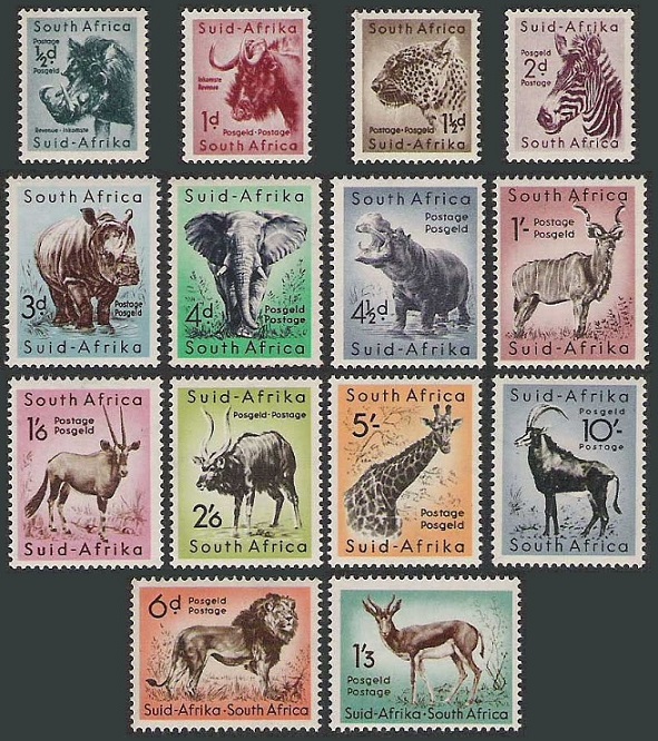 The definitive stamps introduced in 1954.