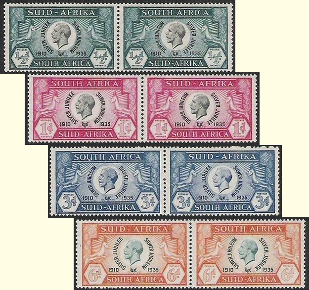 Set of 4 stamps commemorating King George V's Silver Jubilee 1910-1935.