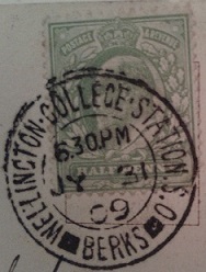 1909 Postmark for Wellington College Station S.O.